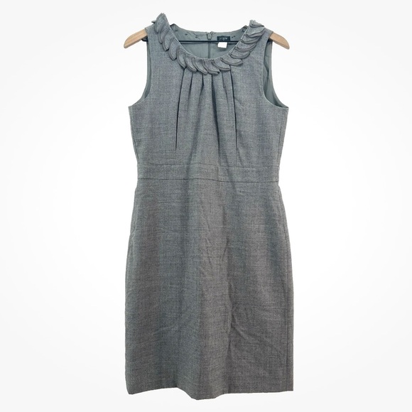 J. Crew Dresses & Skirts - J Crew Sheath Pencil Dress Women 8 Gray Wool Blend Ruffle Applique Career‎ Corp